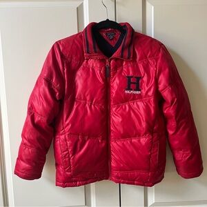 TOMMY HILFIGER Full Zip Up Red Down Puffer Down Blend Jacket Boys Size 12-14